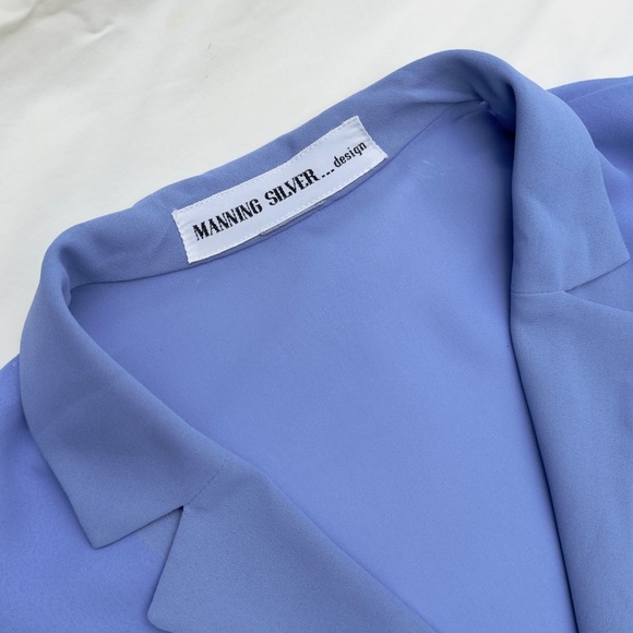 Vintage 70s Manning Silver Blue & White Long Sleeve Skirt Set - Picture 4 of 14